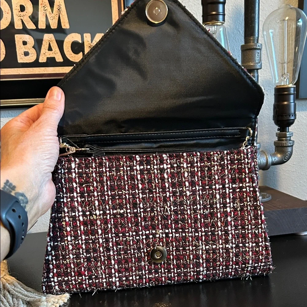 GUESS Burgundy Tweed Clutch